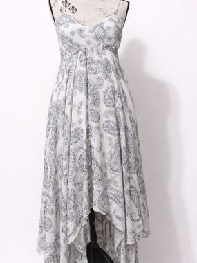 EARTHBOUND White Sundress with Gray Paisley High-Low Hem